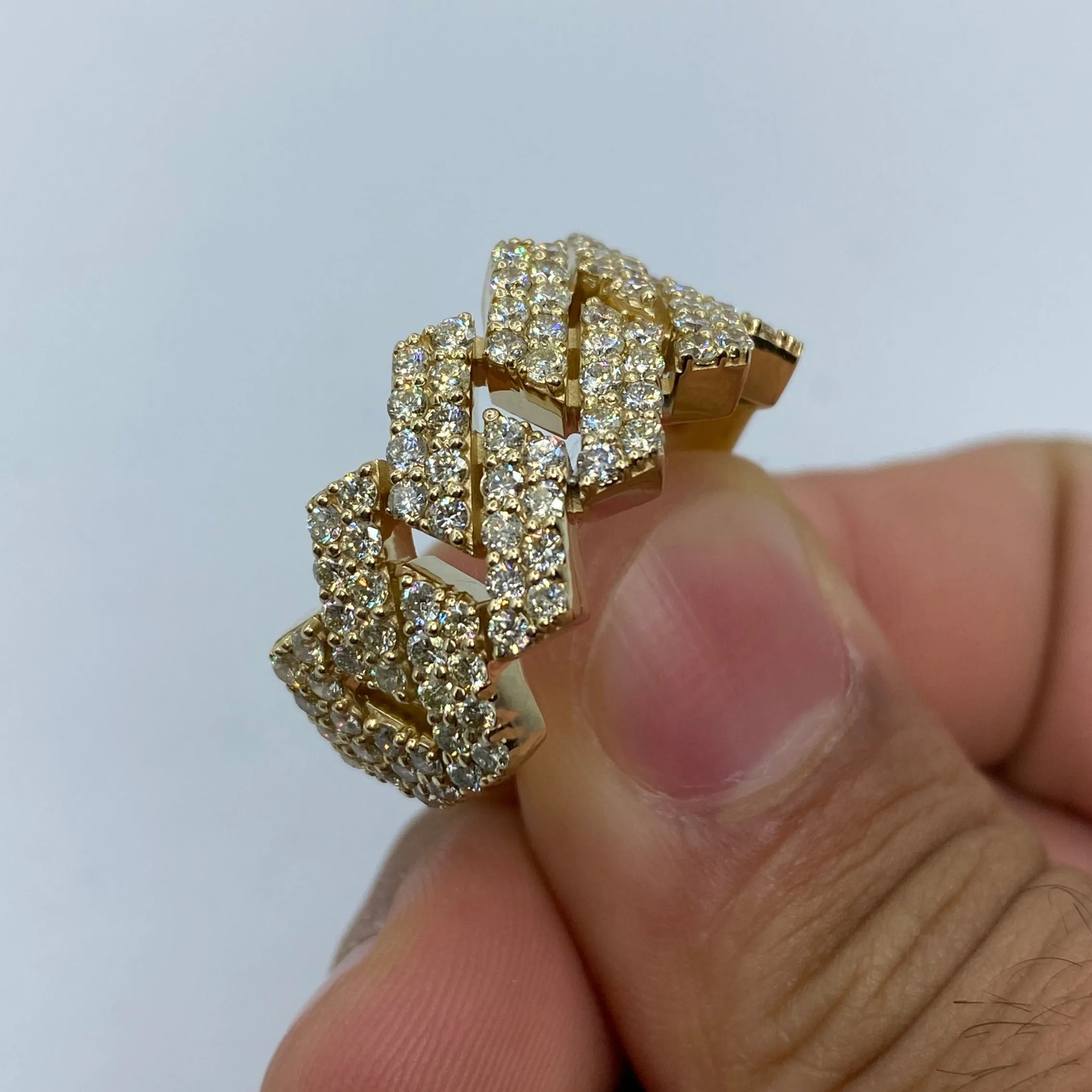 10K Yellow Gold Bold Cuban Link Diamond Ring
