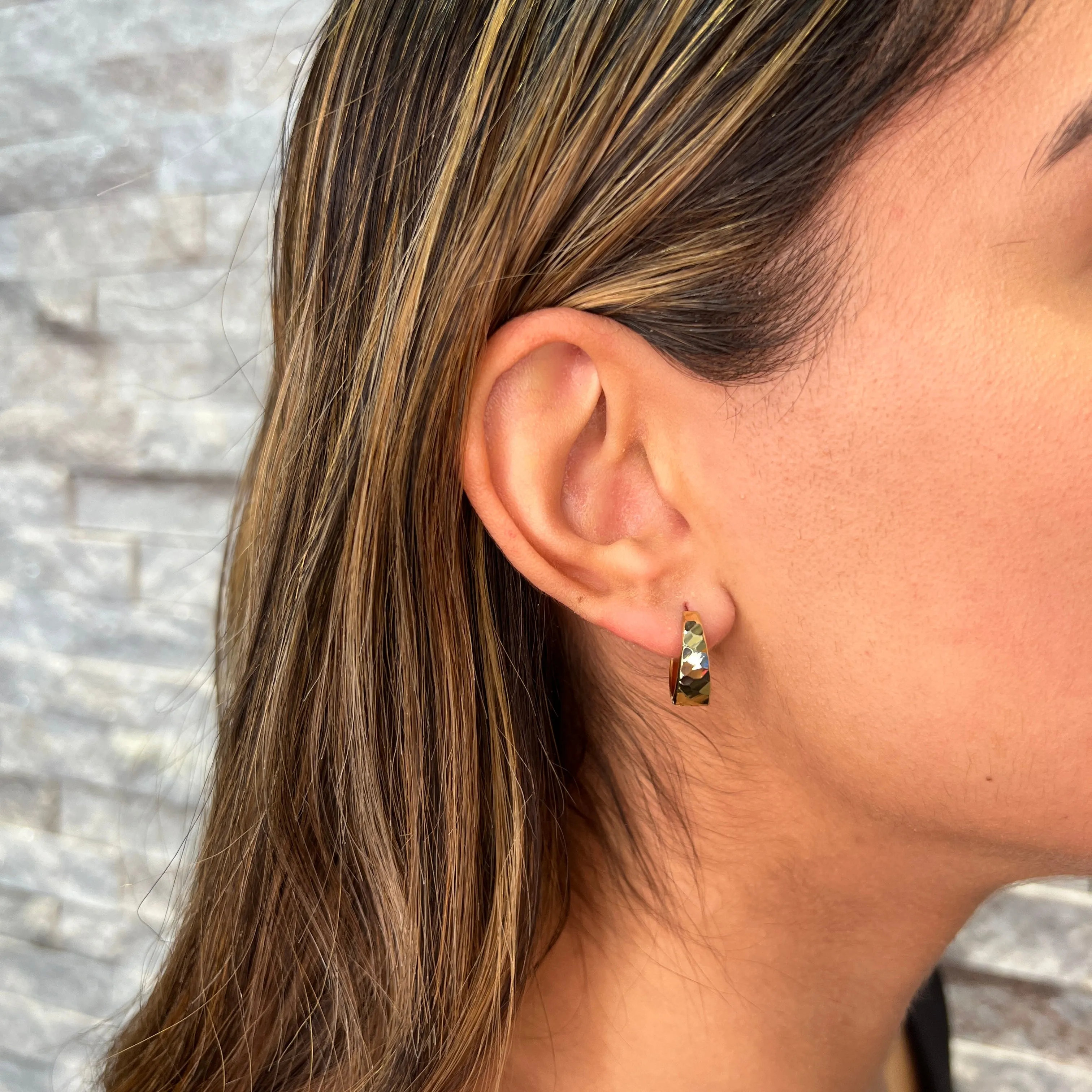10K Yellow Gold Diamond Cut Huggie Earrings