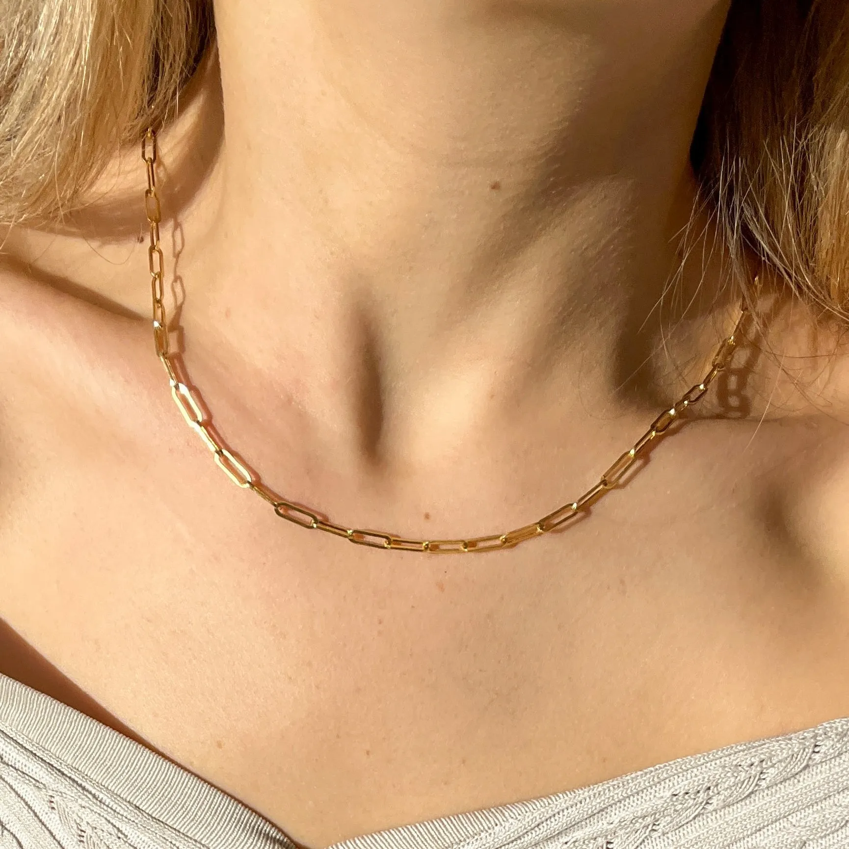 14K solid gold bold paperclip chain necklace