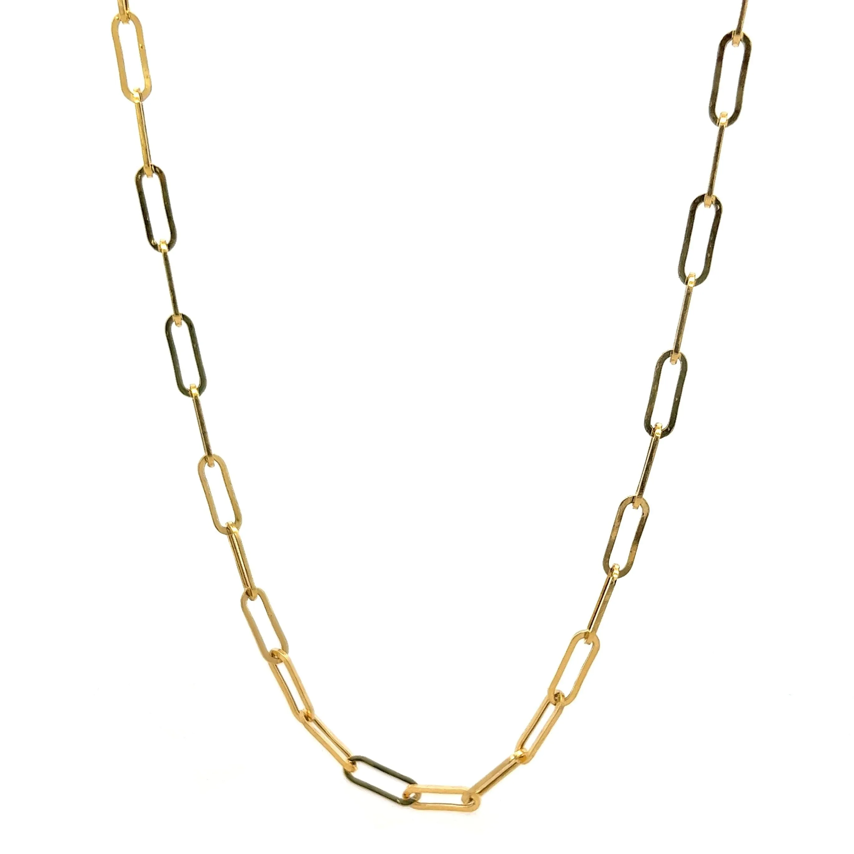 14K solid gold bold paperclip chain necklace
