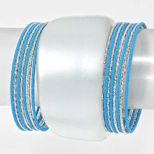 16 Layered Blue & Silver Stackable Bangle Bracelet Set