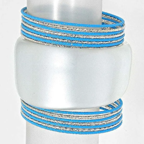 16 Layered Blue & Silver Stackable Bangle Bracelet Set