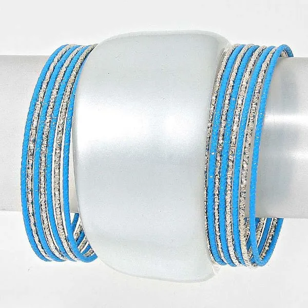 16 Layered Blue & Silver Stackable Bangle Bracelet Set