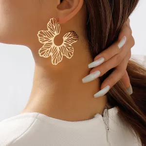 18K Gold-Plated Cutout Flower Huggie Earrings