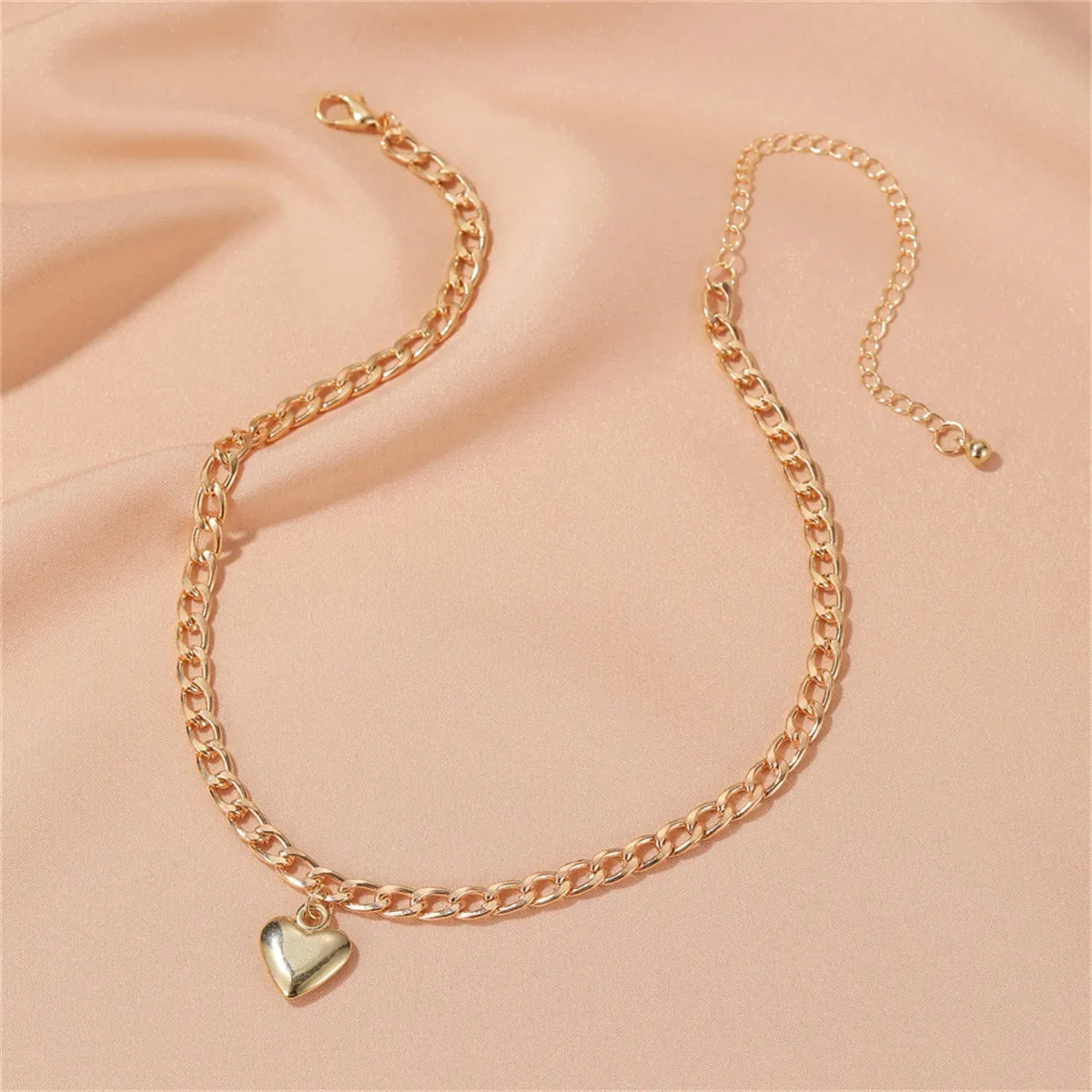 18K Gold-Plated Heart Curb Chain Pendant Necklace