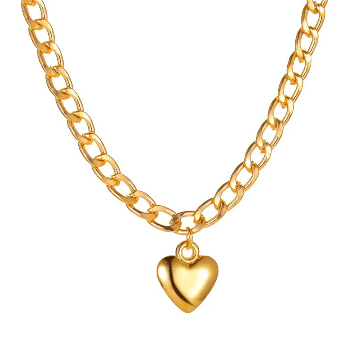 18K Gold-Plated Heart Curb Chain Pendant Necklace
