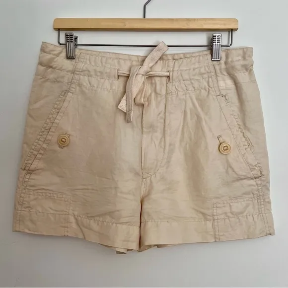 2 Vince Linen Shorts Drawstring Waist Black And Beige Women’s XS