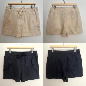 2 Vince Linen Shorts Drawstring Waist Black And Beige Women’s XS