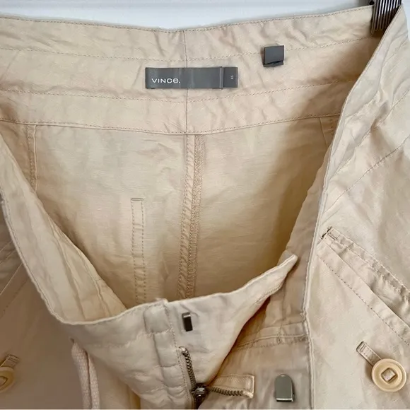 2 Vince Linen Shorts Drawstring Waist Black And Beige Women’s XS