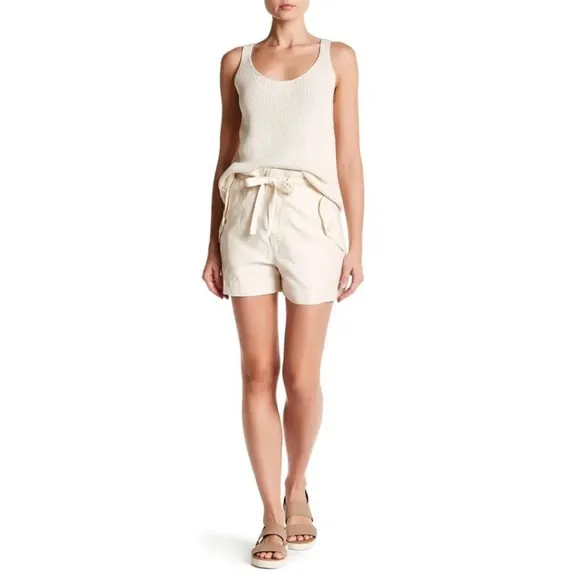 2 Vince Linen Shorts Drawstring Waist Black And Beige Women’s XS