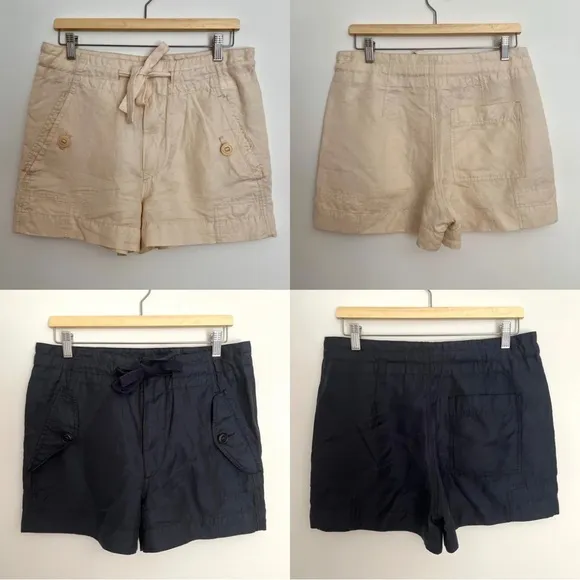 2 Vince Linen Shorts Drawstring Waist Black And Beige Women’s XS