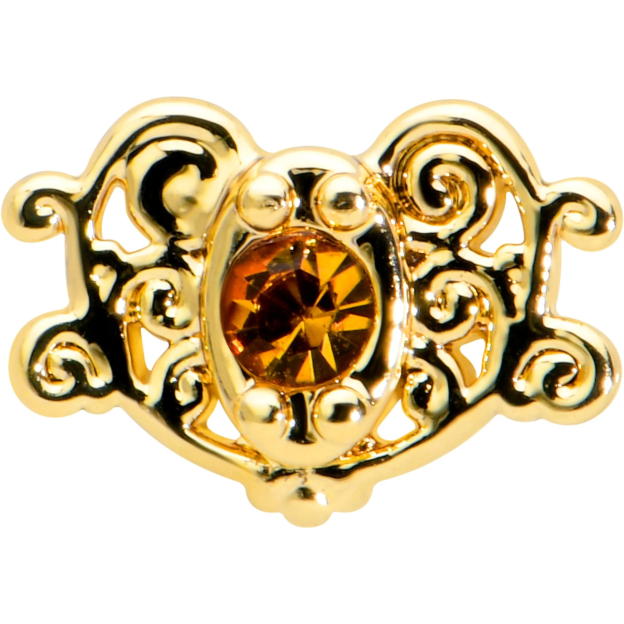20 Gauge 1/4 Yellow Gem Gold Tone Duet Scroll Nose Bone