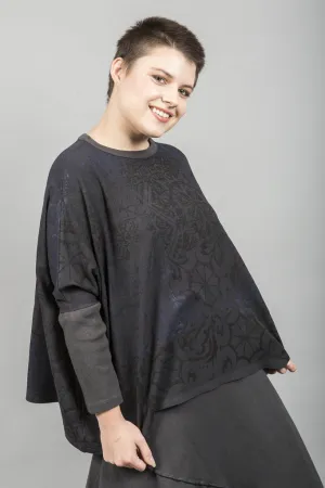 2266 Square Pullover Dark Charcoal Printed-Blue Fish Clothing