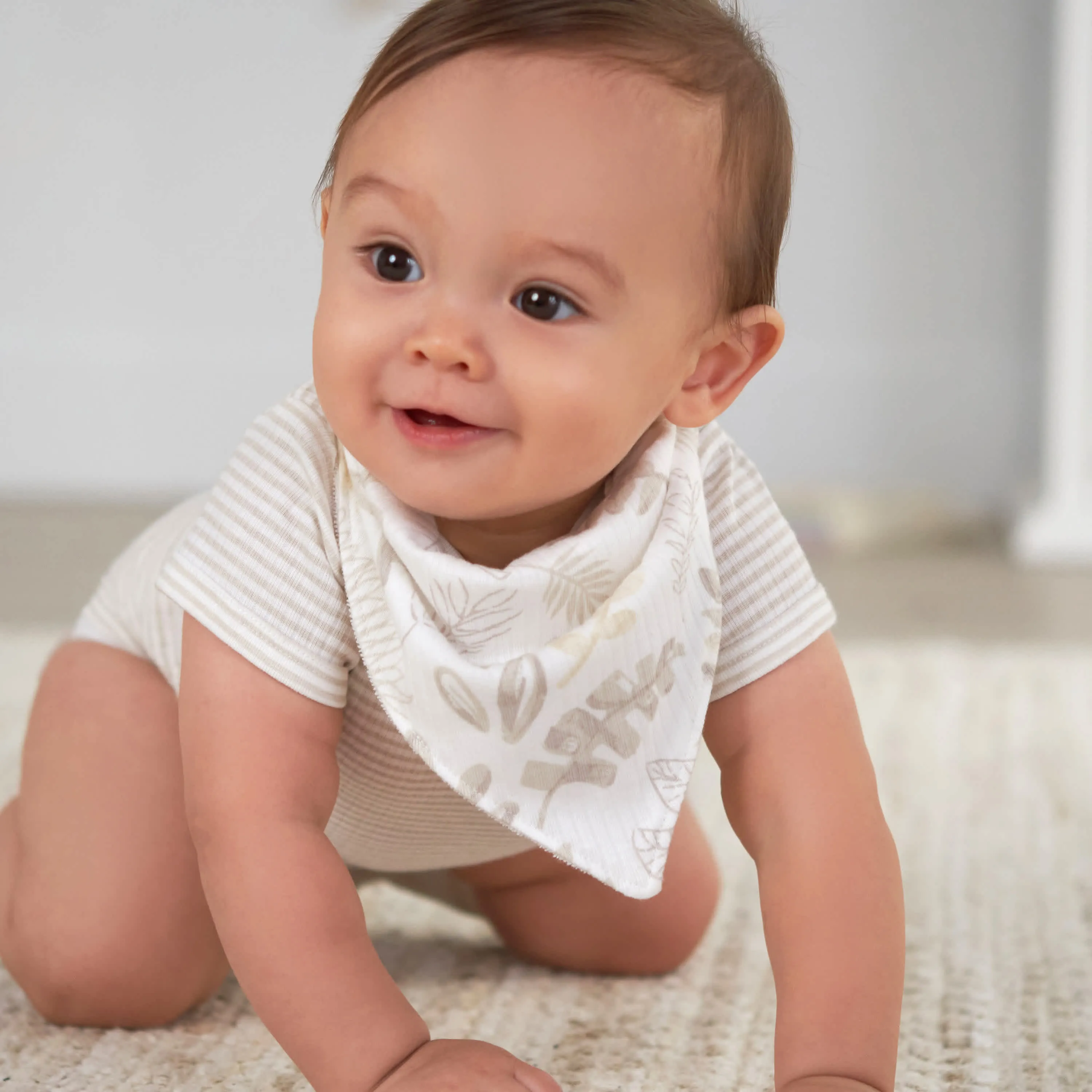 3-Pack Baby Neutral Natural Leaves Bandana Bibs