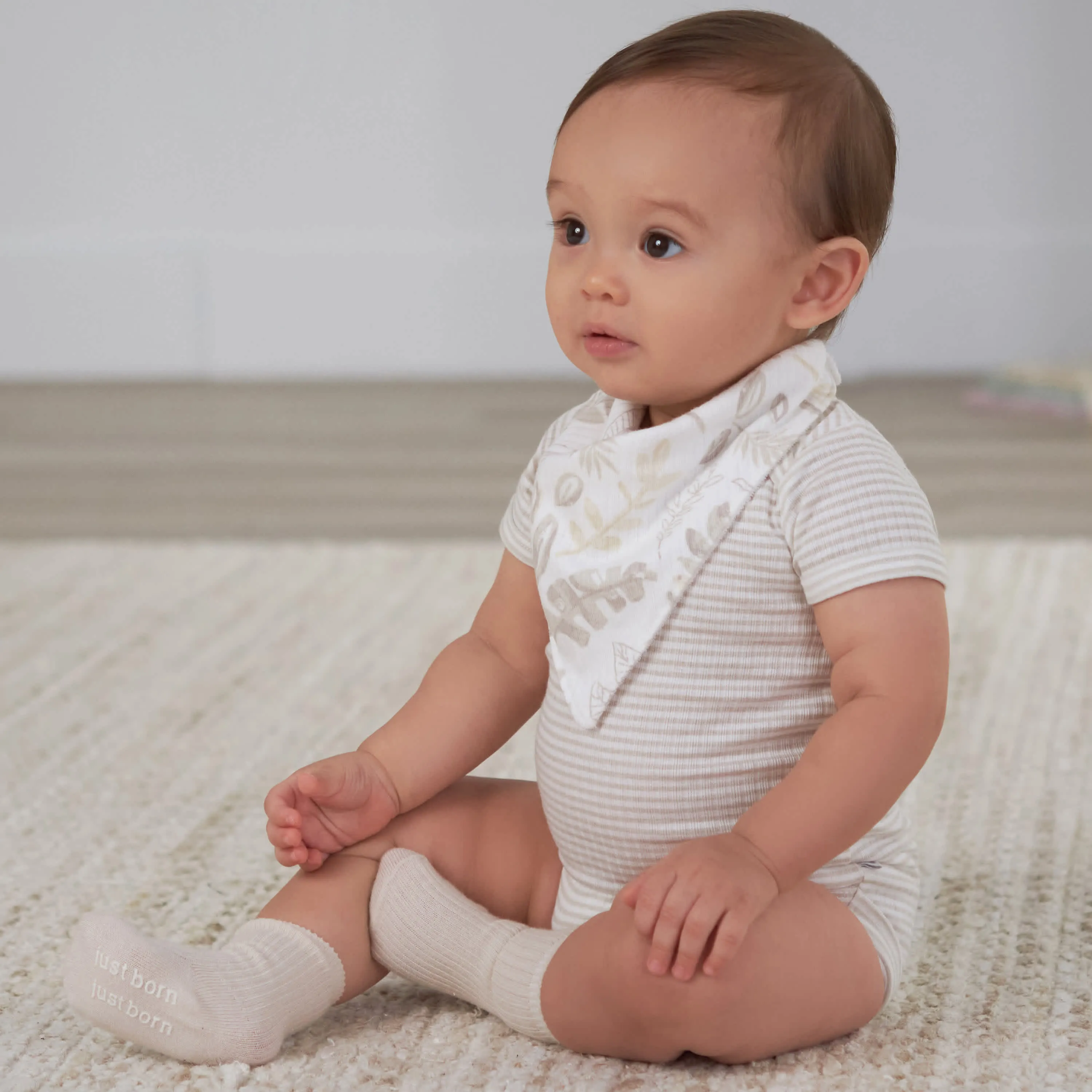 3-Pack Baby Neutral Natural Leaves Bandana Bibs