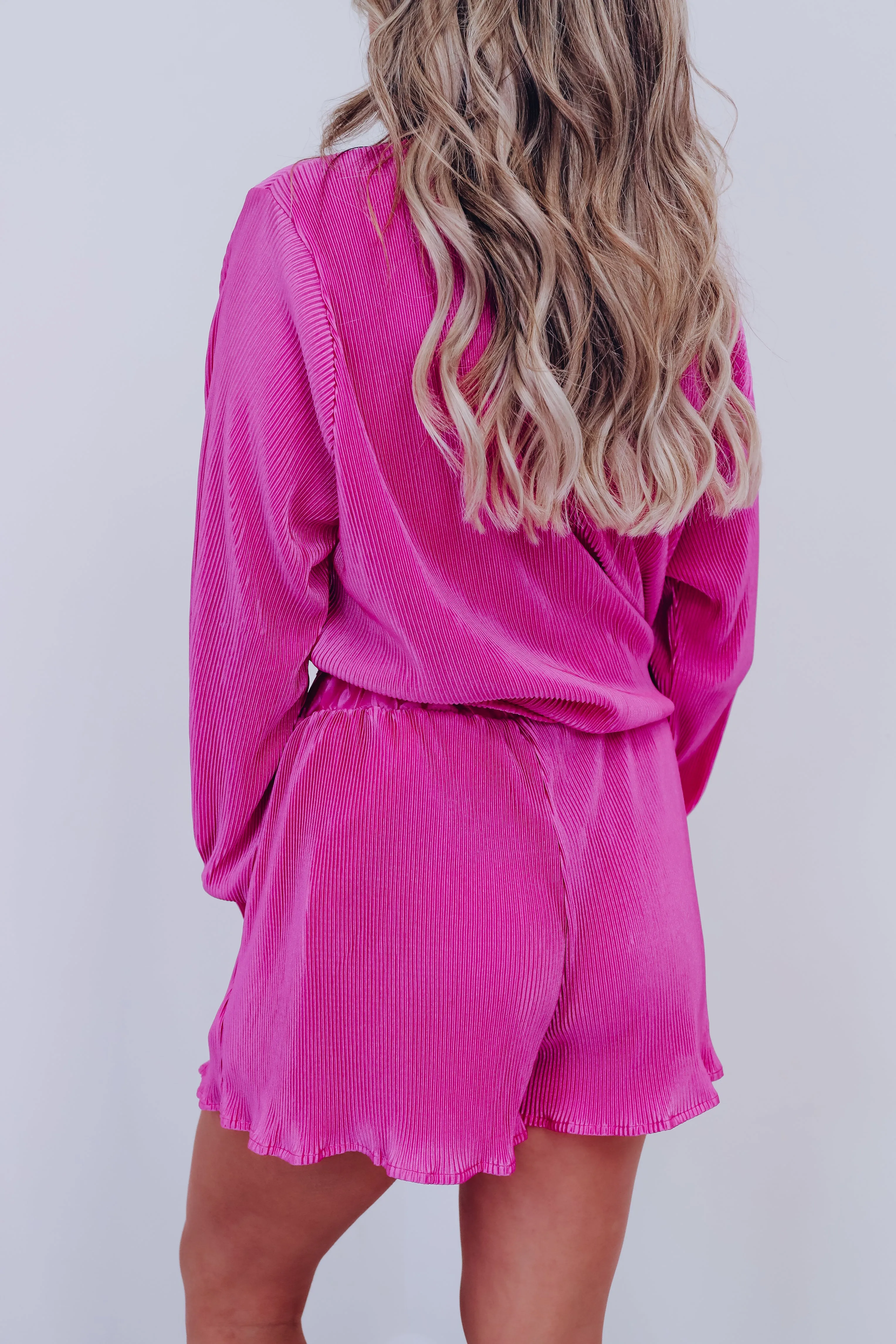A Little More Lux Button Down Shirt And Shorts Set - Pink
