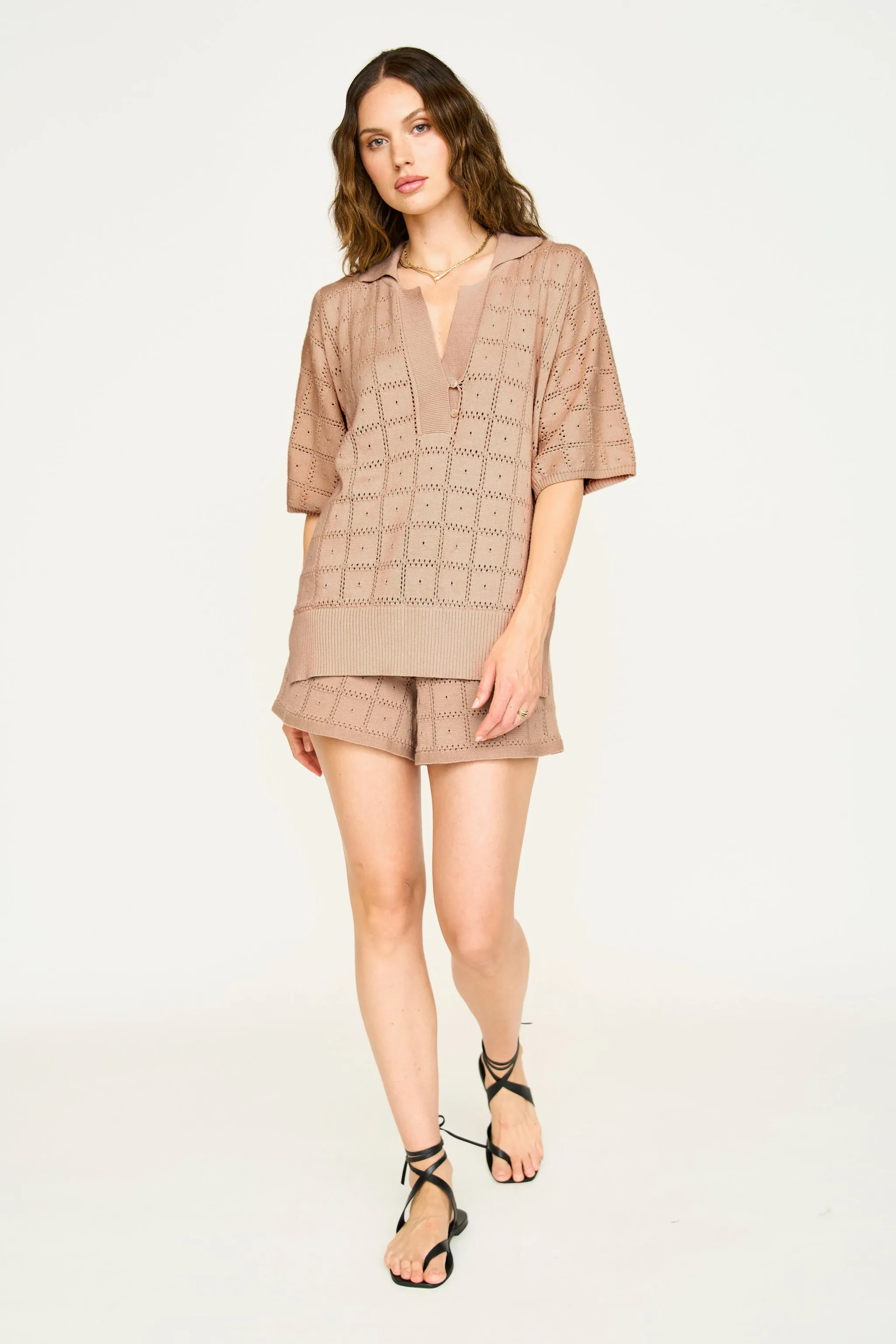 Adelaide Pointelle Knit Top in Mocha