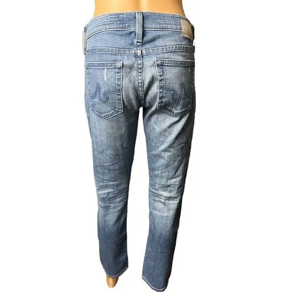 Adriano Goldschmied Women's Blue The Nolan Ankle Distressed Denim Jeans Size 26