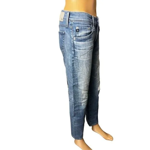 Adriano Goldschmied Women's Blue The Nolan Ankle Distressed Denim Jeans Size 26