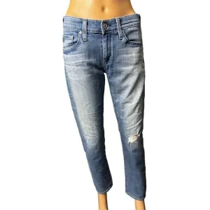 Adriano Goldschmied Women's Blue The Nolan Ankle Distressed Denim Jeans Size 26