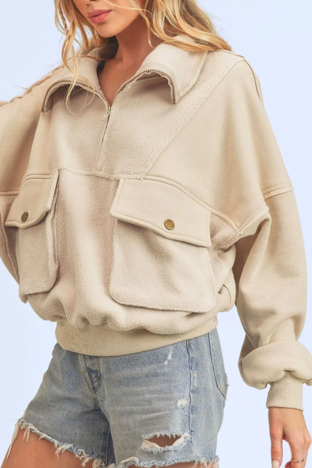 Aemi   Co Exposed Seam Half Zip Sweatshirt with Pockets