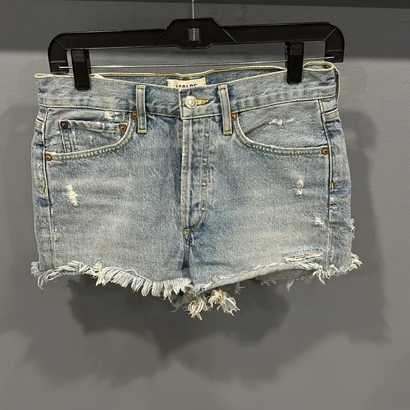 AGOLDE Parker Vintage Denim Jean Cut Off Shorts button fly distressed raw hem