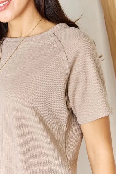 Anders Zenana Baby Waffle Short Sleeve Slit High-Low T-Shirt