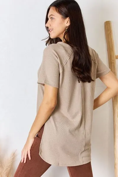 Anders Zenana Baby Waffle Short Sleeve Slit High-Low T-Shirt