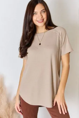 Anders Zenana Baby Waffle Short Sleeve Slit High-Low T-Shirt