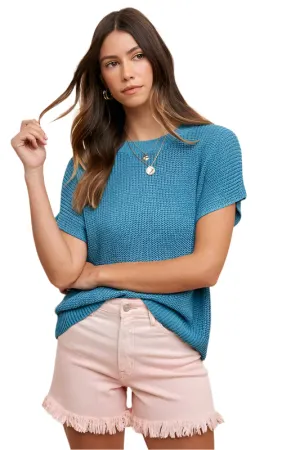 Annie Wear Round Neck Short Sleeve Sweater