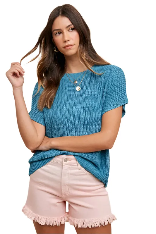 Annie Wear Round Neck Short Sleeve Sweater