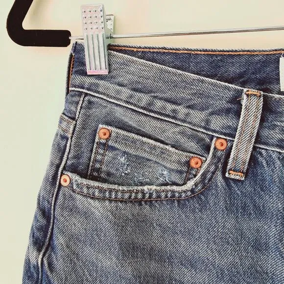 Aritzia Denim Forum Nina Midi Jean Shorts With Raw Hem Denim Women's Size 27