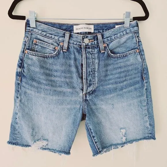 Aritzia Denim Forum Nina Midi Jean Shorts With Raw Hem Denim Women's Size 27
