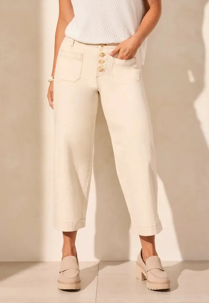 Audrey Wide Leg Crop Jeans in Ecru