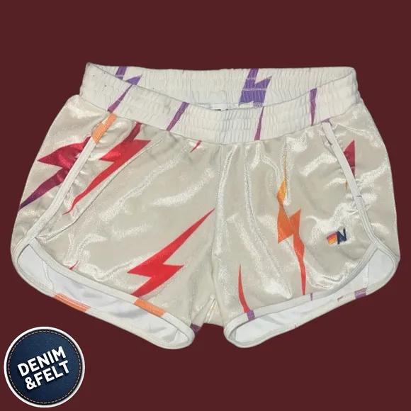 Aviator Nation Women's Bolt Velvet Repeat Lounge Shorts | Ivory | LIKE NEW!!⚡️⚡️