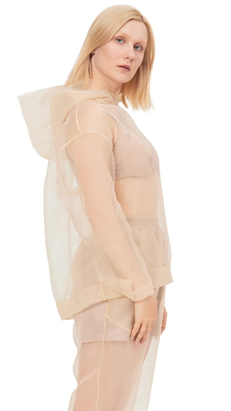 Beige Organza Hoodie