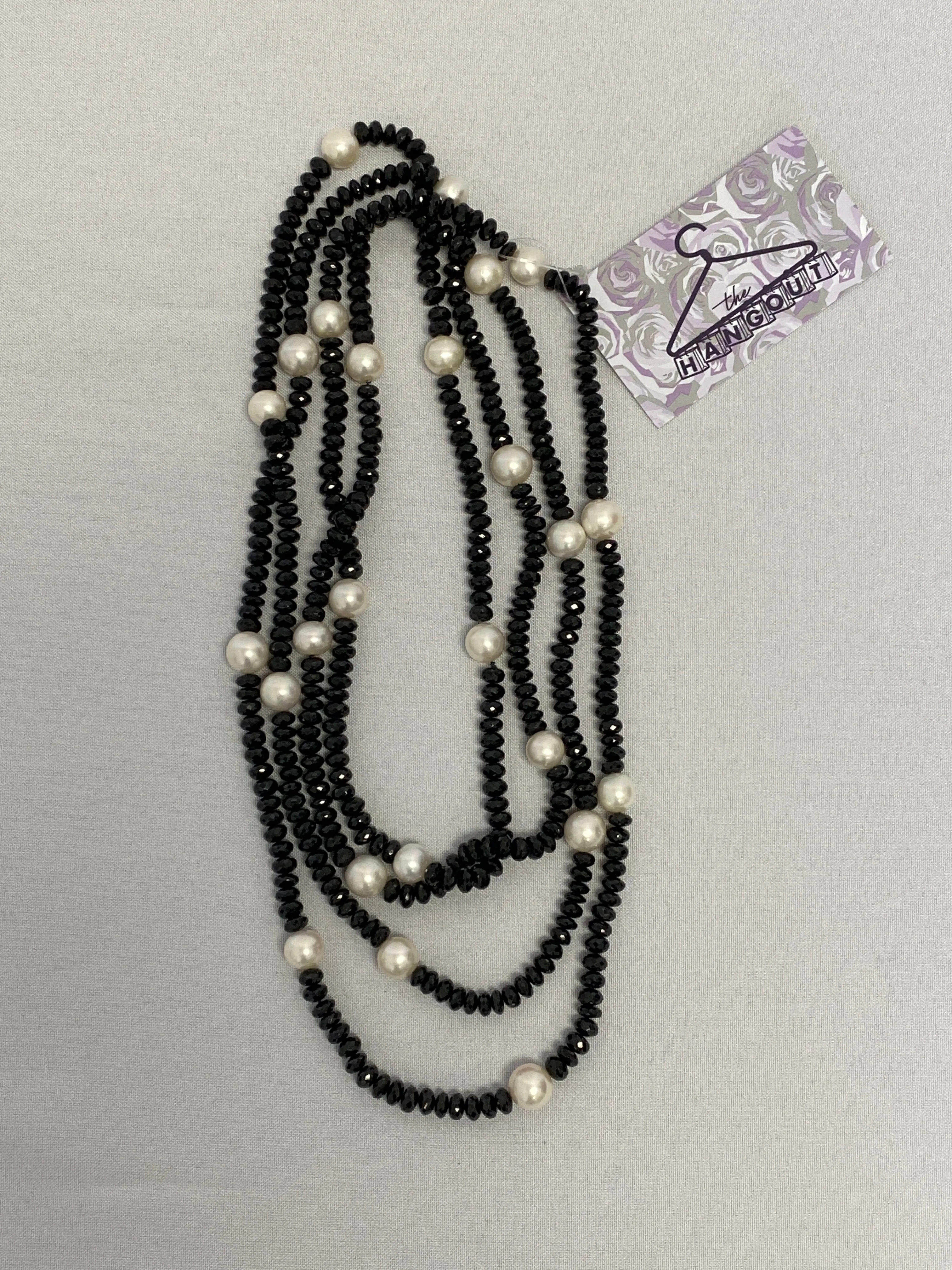 Black Beaded and Pearl Oversized Necklace