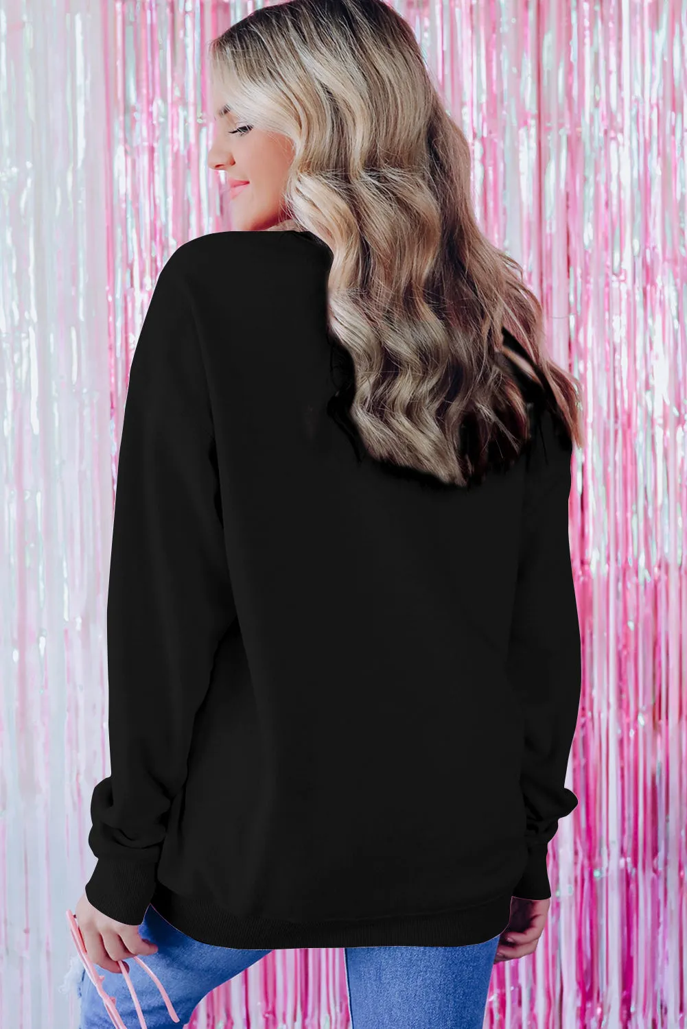 Black Merry Every Thing Glitter Script Sweatshirt