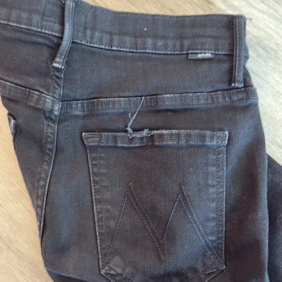 Black Mother High Rise Insider Crop Step Fray Jeans