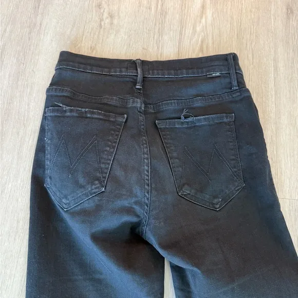 Black Mother High Rise Insider Crop Step Fray Jeans