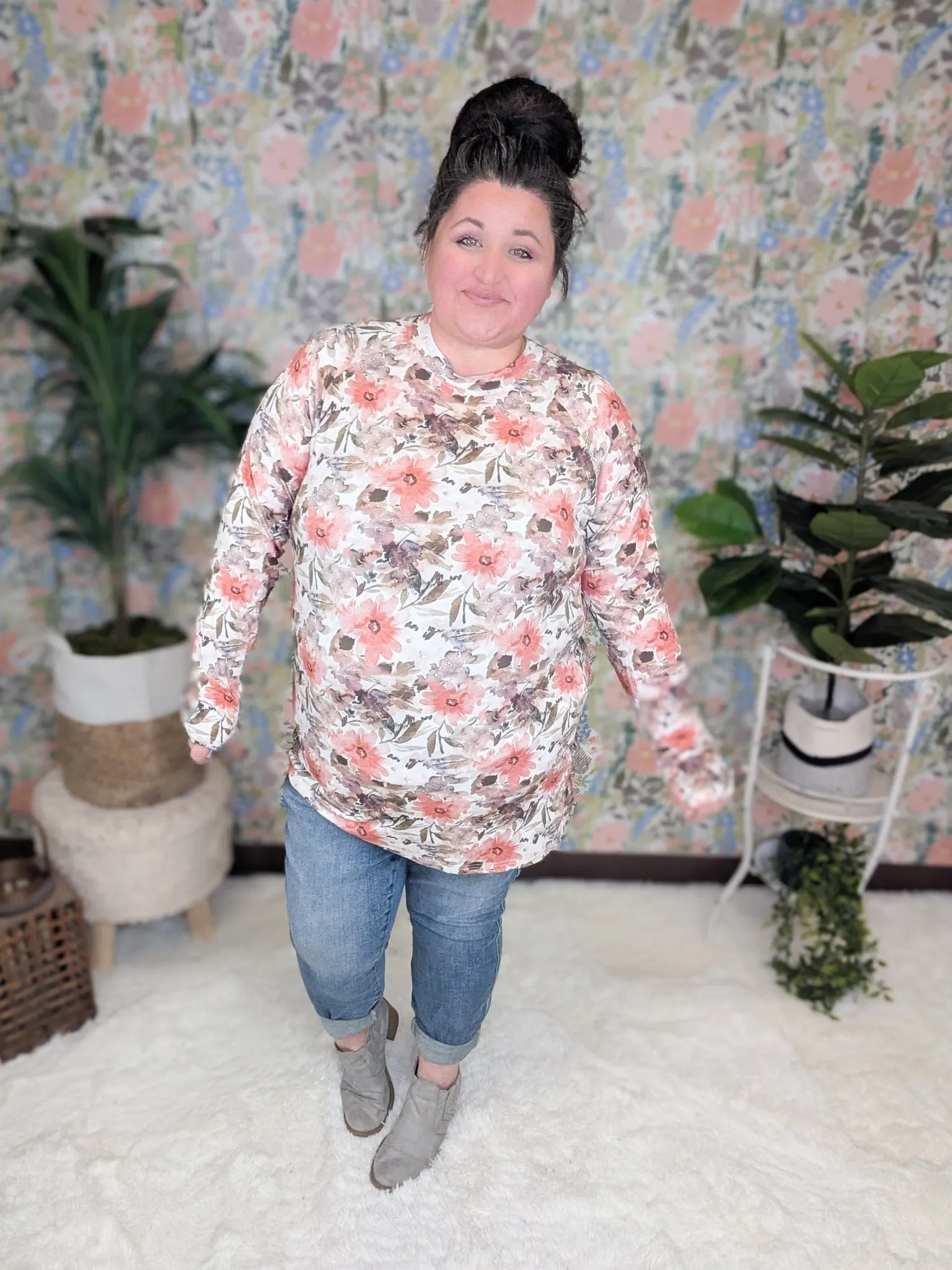 Blair Mockneck Long Sleeve w/Thumbholes in Florals