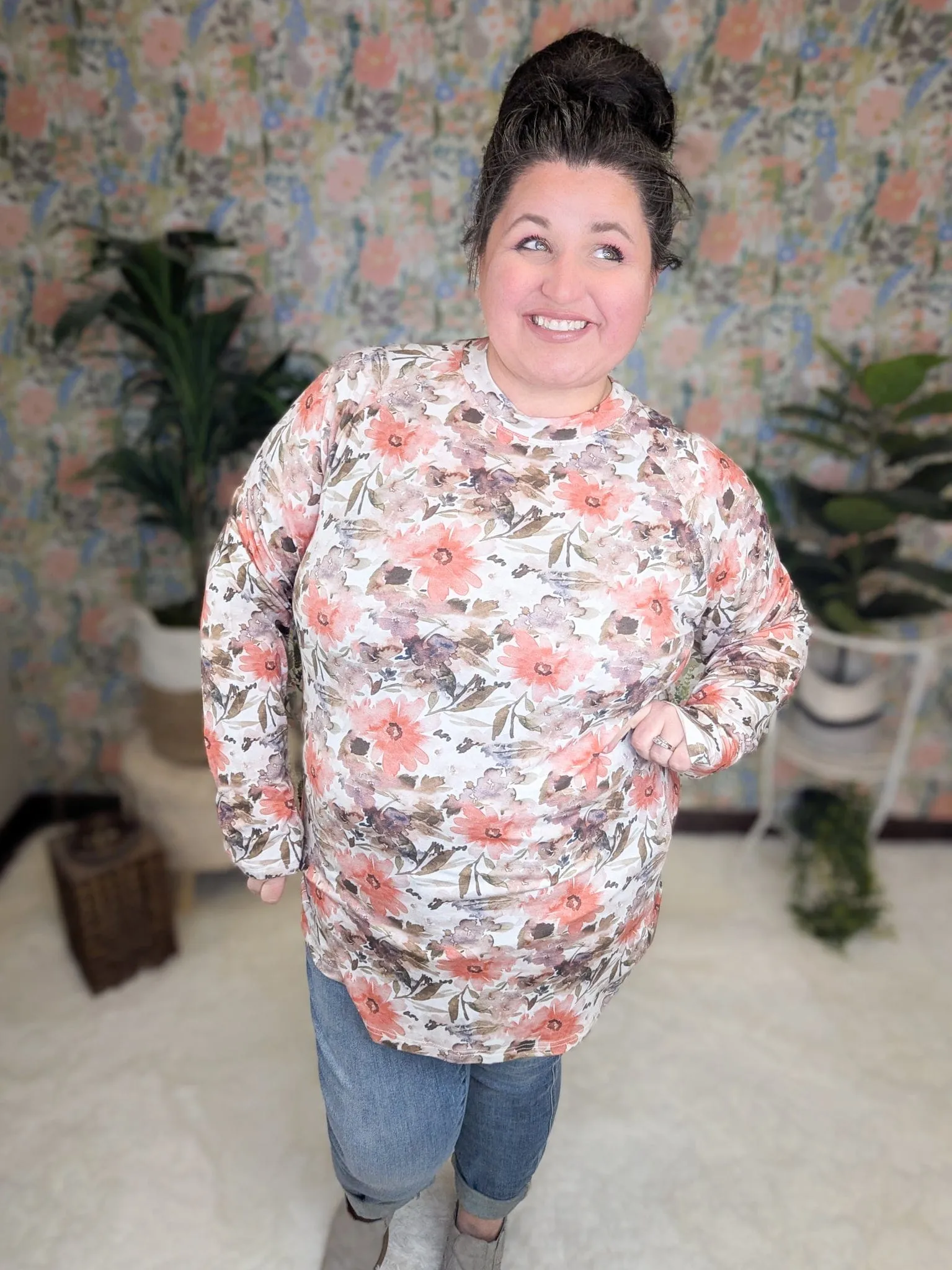 Blair Mockneck Long Sleeve w/Thumbholes in Florals