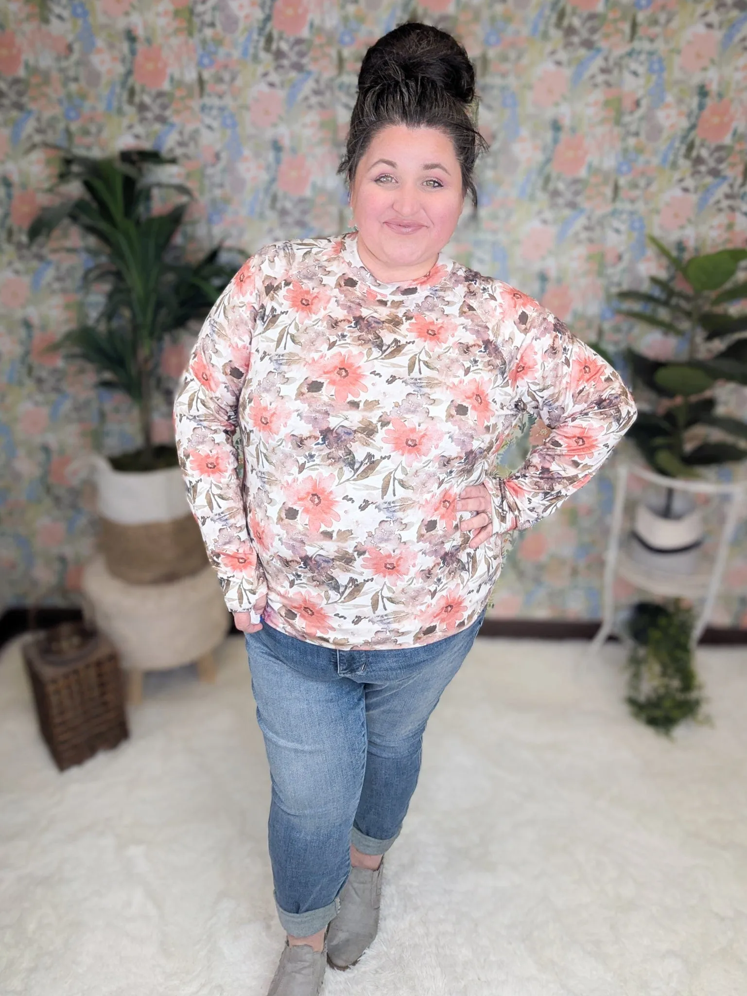 Blair Mockneck Long Sleeve w/Thumbholes in Florals