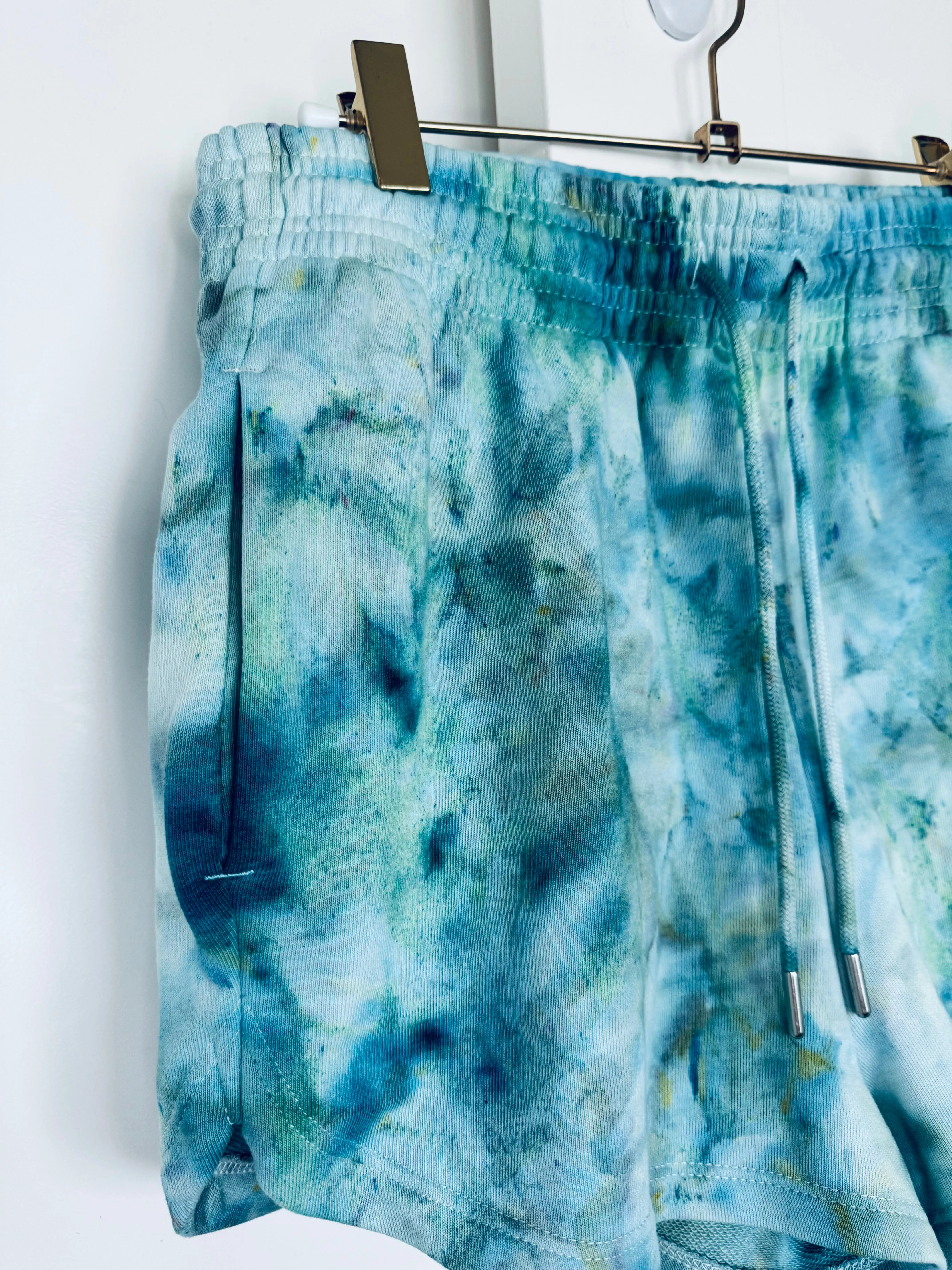 Blue Green Ice Dye Lounge Shorts