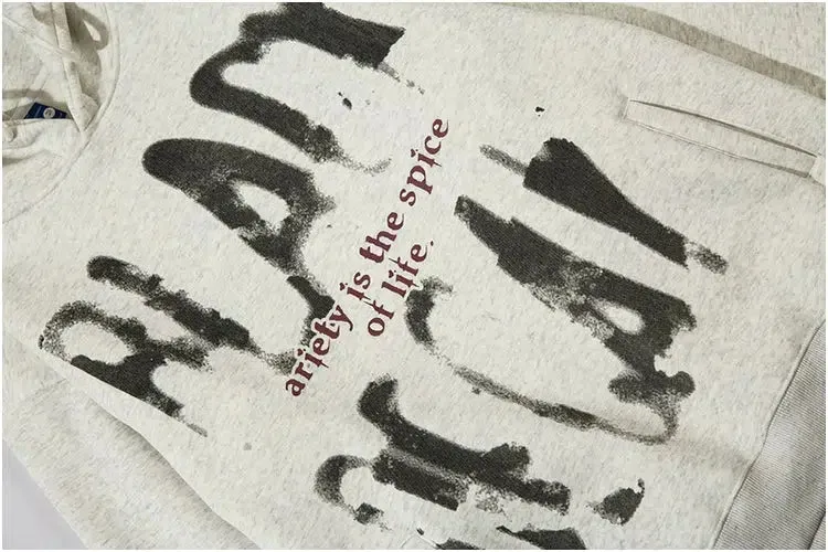 Blurred Letter Printed Hooded Sweatshirt