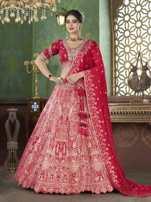Bold Red Lehenga with Matching Jacquard Dupatta
