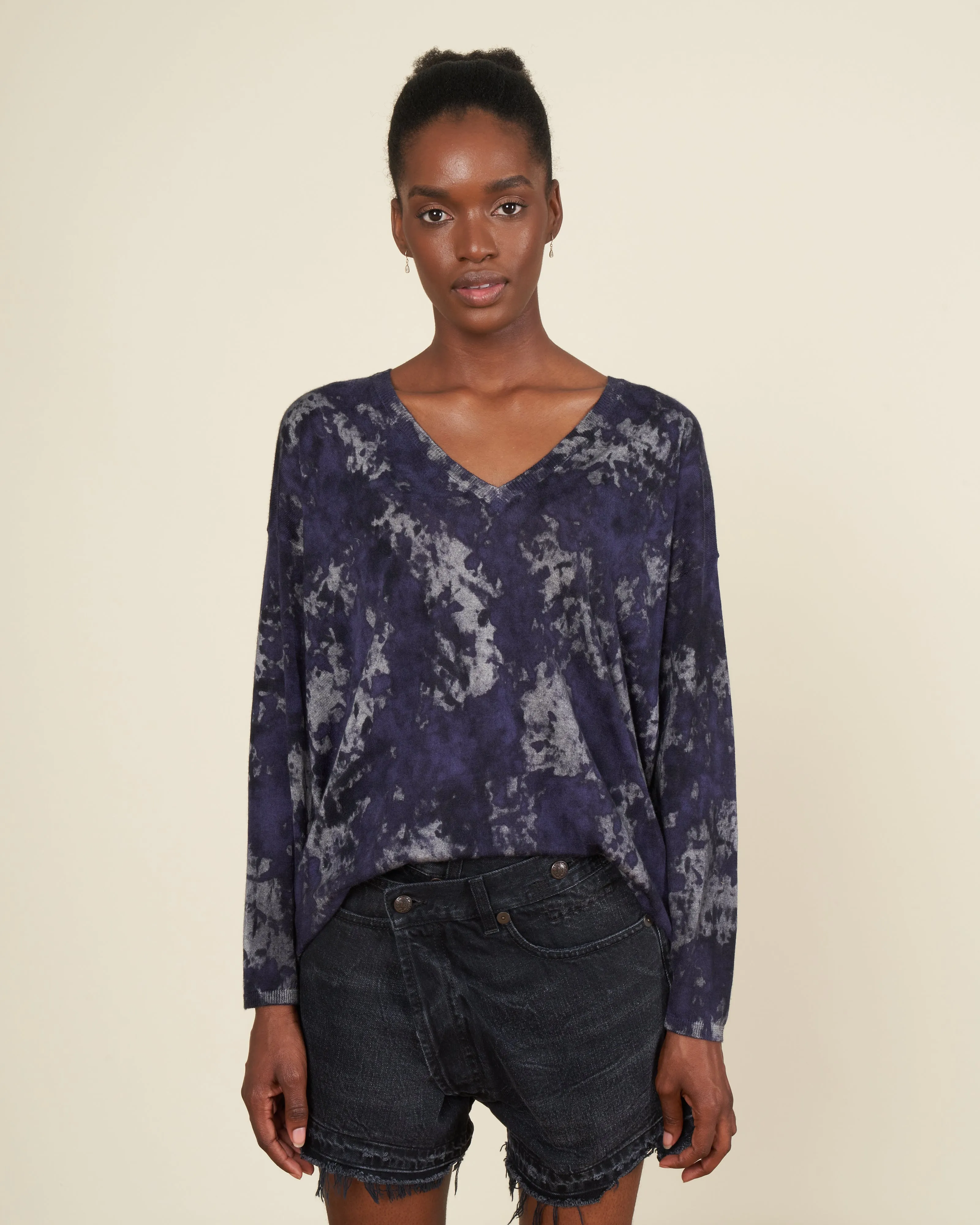 boreal oversize v neck pullover - prune