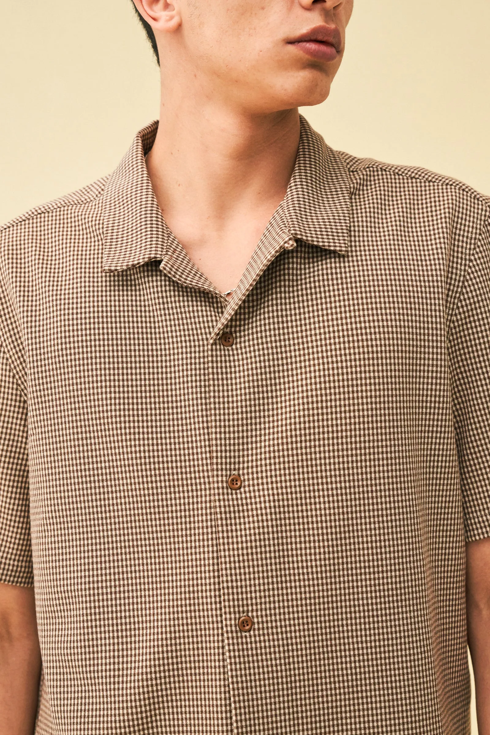 bound 'Mocha Dogtooth' SS Cuban Shirt