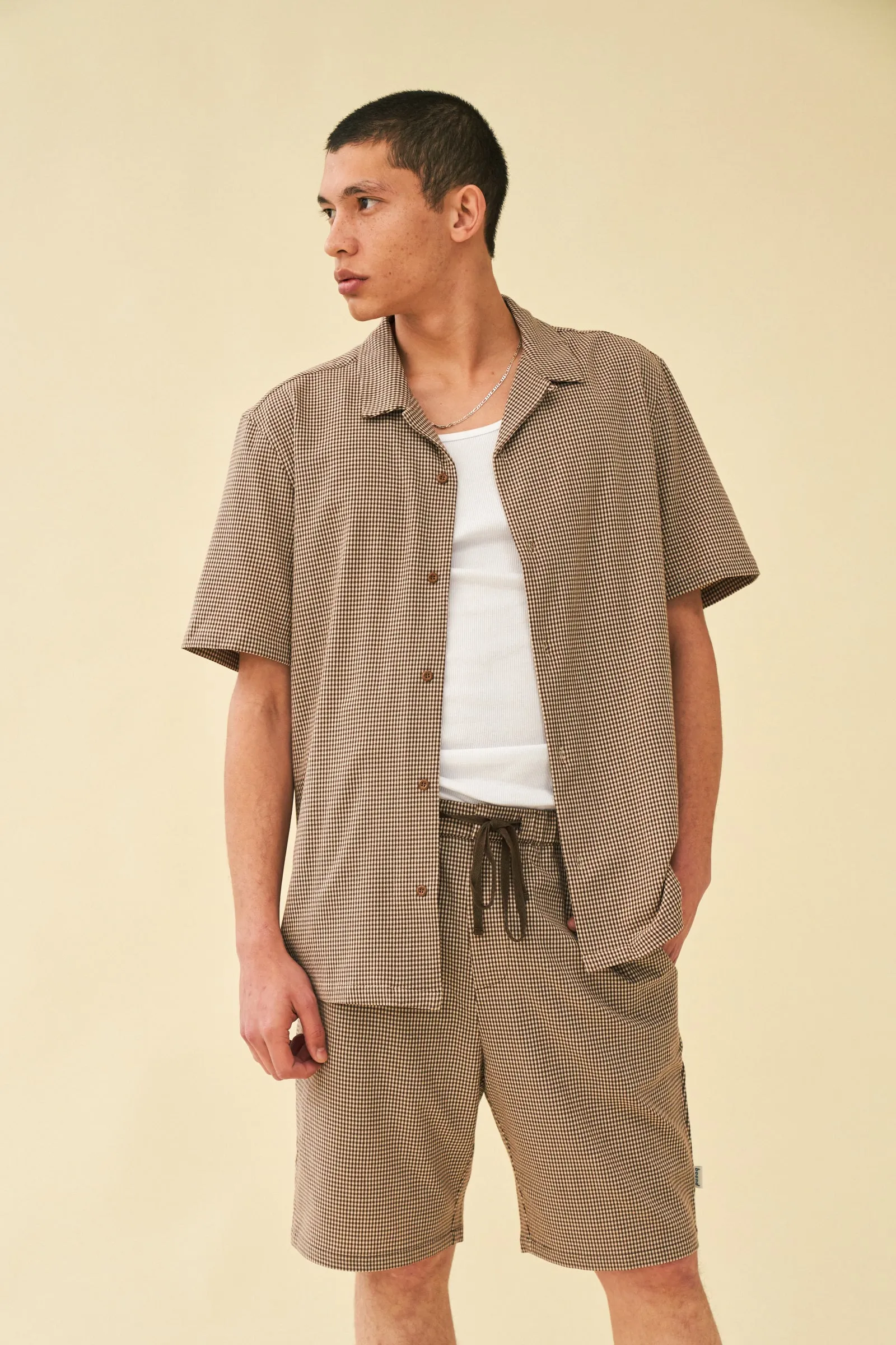 bound 'Mocha Dogtooth' SS Cuban Shirt