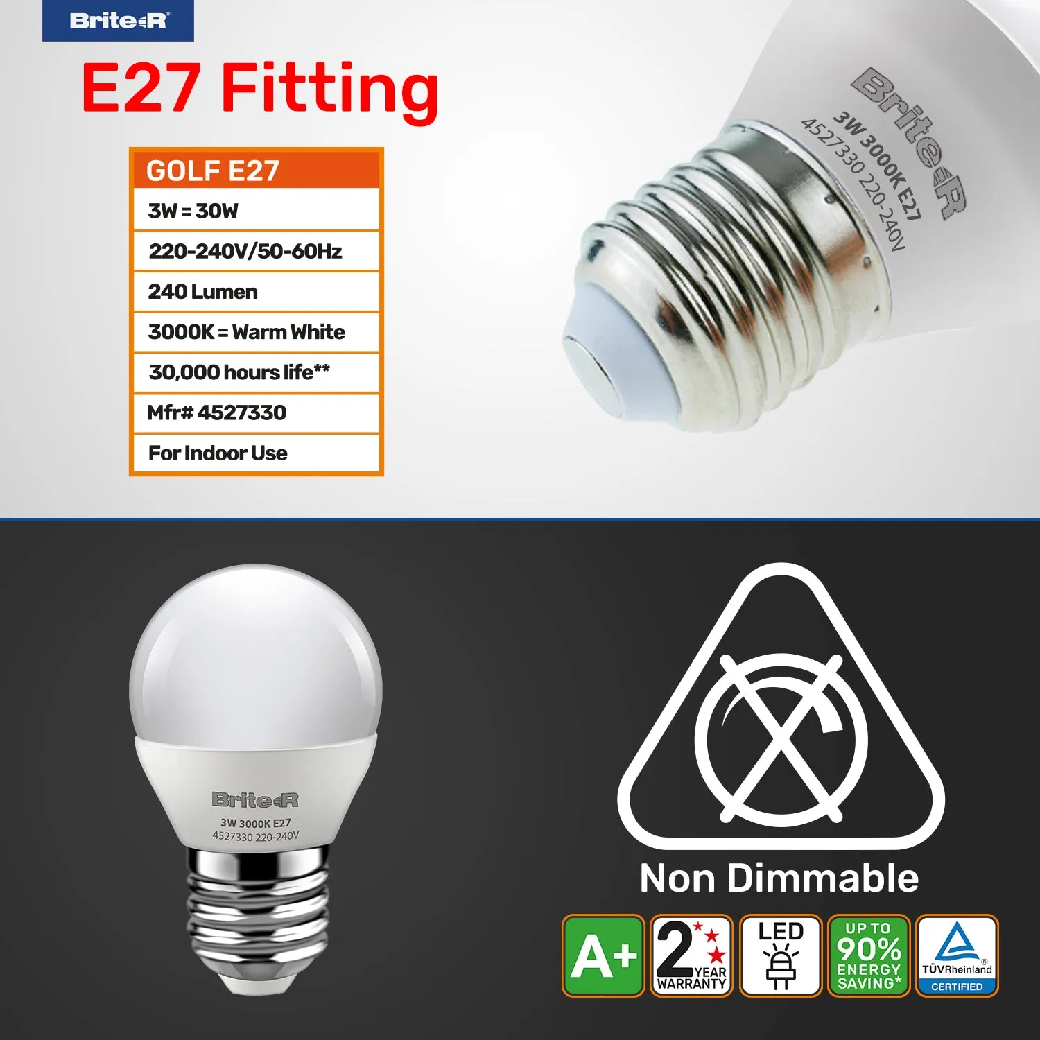 Brite-R 3W E27 ES Golf LED Bulb Warm White 3000K